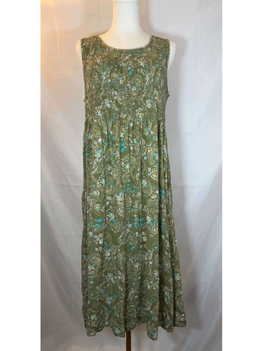 Croft & Barrow Olive Green Floral Sleeveless Midi Dress Size Large